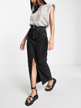 ASOS DESIGN denim '90s' maxi skirt in washed black
